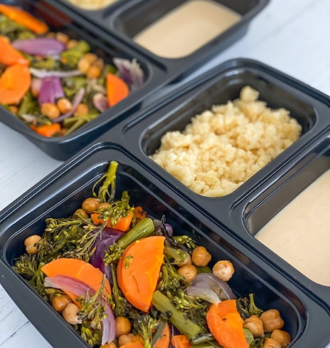 Maple Tahini Chickpeas with Roast Veg