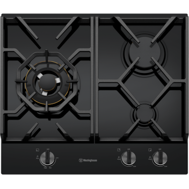 60cm 3 burner black ceramic glass gas cooktop