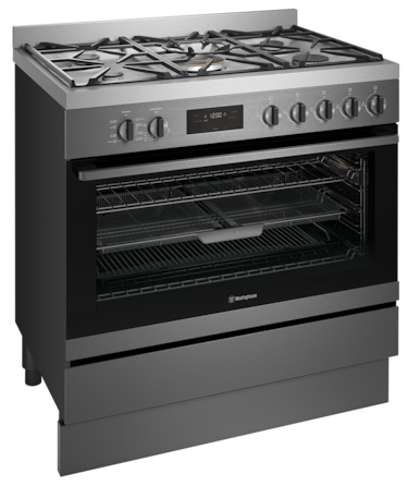 90cm freestanding electric oven and gas cooktop with AirFry, dark stainless steel