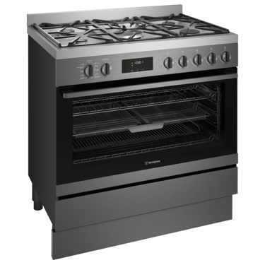 90cm freestanding electric oven and gas cooktop, dark stainless steel